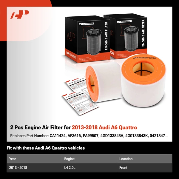 2 Pcs Engine Air Filter for 2013-2018 Audi A6 Quattro