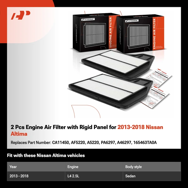 2 Pcs Engine Air Filter with Rigid Panel for 2013-2018 Nissan Altima