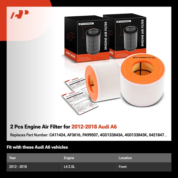 2 Pcs Engine Air Filter for 2012-2018 Audi A6