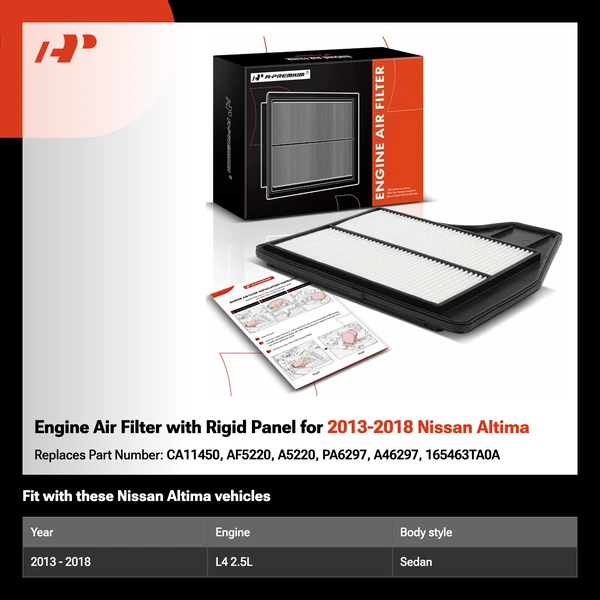 Engine Air Filter with Rigid Panel for 2013-2018 Nissan Altima