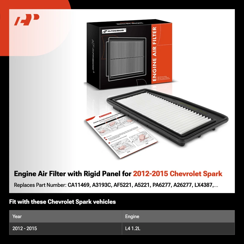 Engine Air Filter with Rigid Panel for 2012-2015 Chevrolet Spark