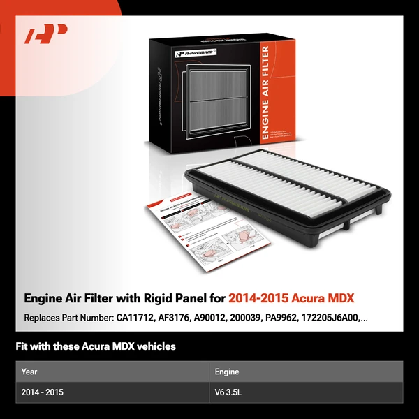 Engine Air Filter with Rigid Panel for 2014-2015 Acura MDX