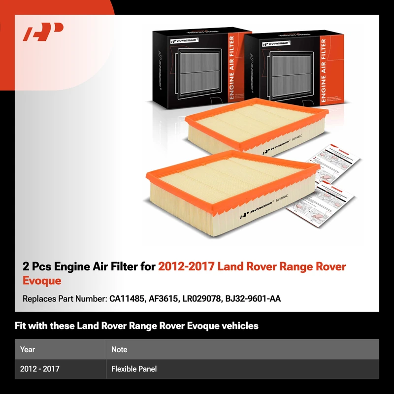 2 Pcs Engine Air Filter for 2012-2017 Land Rover Range Rover Evoque