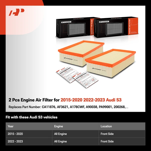 2 Pcs Engine Air Filter for 2015-2020 2022-2023 Audi S3