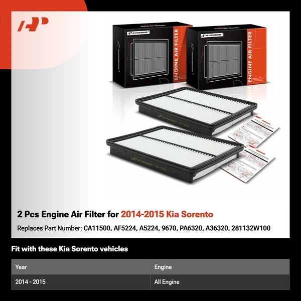 2 Pcs Engine Air Filter for 2014-2015 Kia Sorento