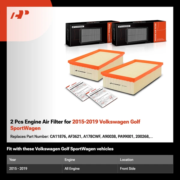 2 Pcs Engine Air Filter for 2015-2019 Volkswagen Golf SportWagen