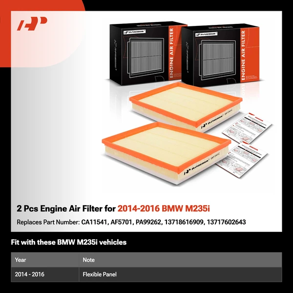 2 Pcs Engine Air Filter for 2014-2016 BMW M235i