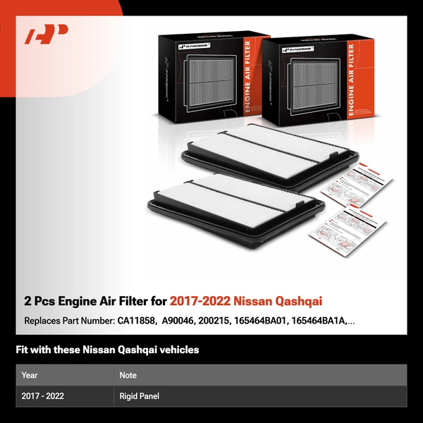 2 Pcs Engine Air Filter for 2017-2022 Nissan Qashqai