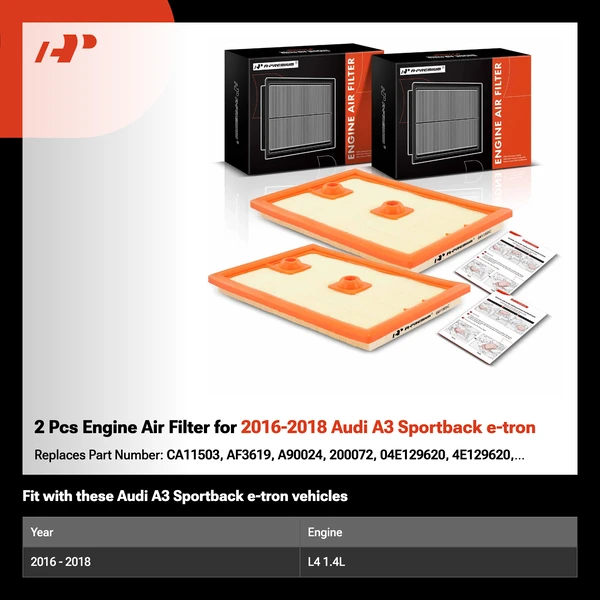 2 Pcs Engine Air Filter for 2016-2018 Audi A3 Sportback e-tron