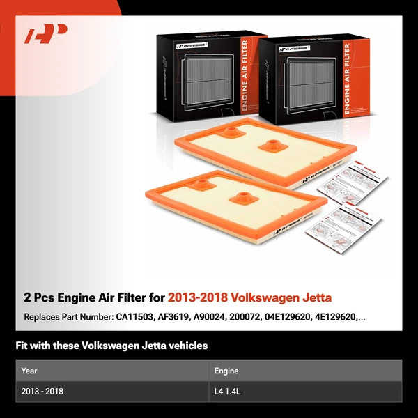 2 Pcs Engine Air Filter for 2013-2018 Volkswagen Jetta