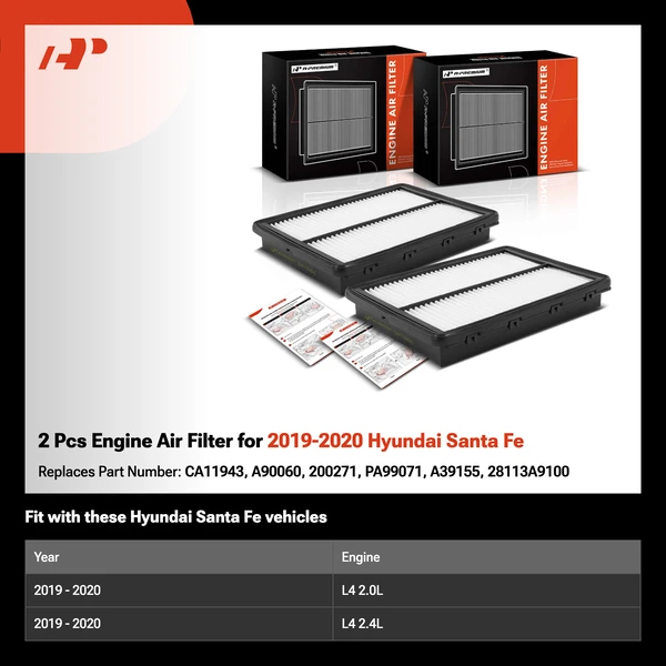 2 Pcs Engine Air Filter for 2019-2020 Hyundai Santa Fe