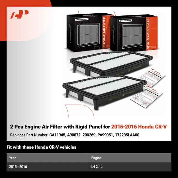 2 Pcs Engine Air Filter with Rigid Panel for 2015-2016 Honda CR-V