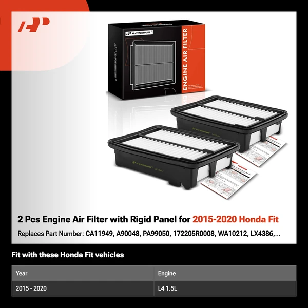 2 Pcs Engine Air Filter with Rigid Panel for 2015-2020 Honda Fit