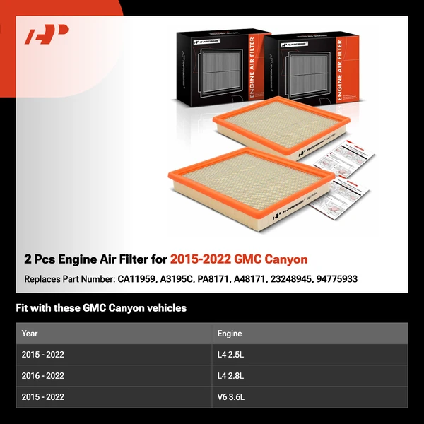 2 Pcs Engine Air Filter for 2015-2022 GMC Canyon