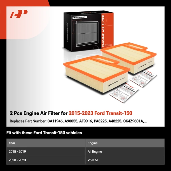 2 Pcs Engine Air Filter for 2015-2023 Ford Transit-150