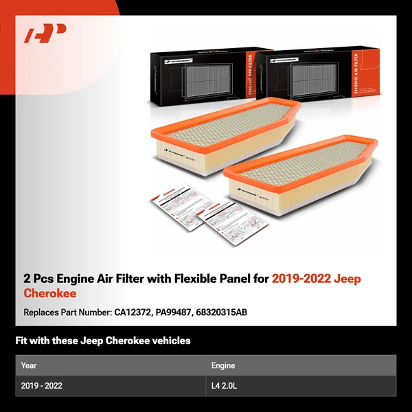 2 Pcs Engine Air Filter with Flexible Panel for 2019-2022 Jeep Cherokee