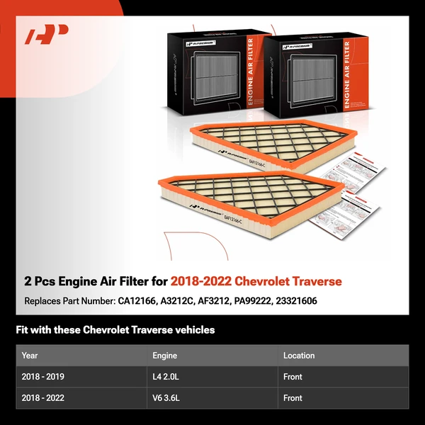 2 Pcs Engine Air Filter for 2018-2022 Chevrolet Traverse