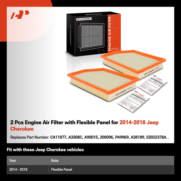 2 Pcs Engine Air Filter with Flexible Panel for 2014-2018 Jeep Cherokee