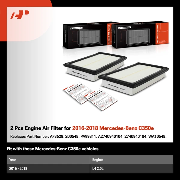 2 Pcs Engine Air Filter for 2016-2018 Mercedes-Benz C350e