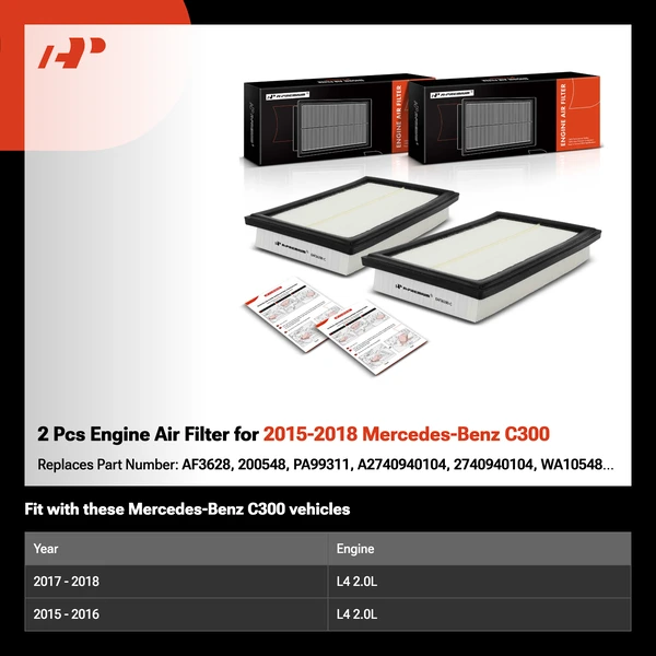 2 Pcs Engine Air Filter for 2015-2018 Mercedes-Benz C300