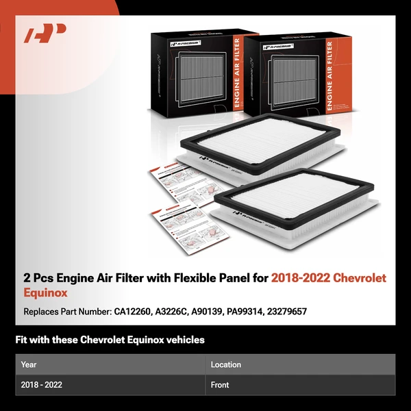 2 Pcs Engine Air Filter with Flexible Panel for 2018-2022 Chevrolet Equinox