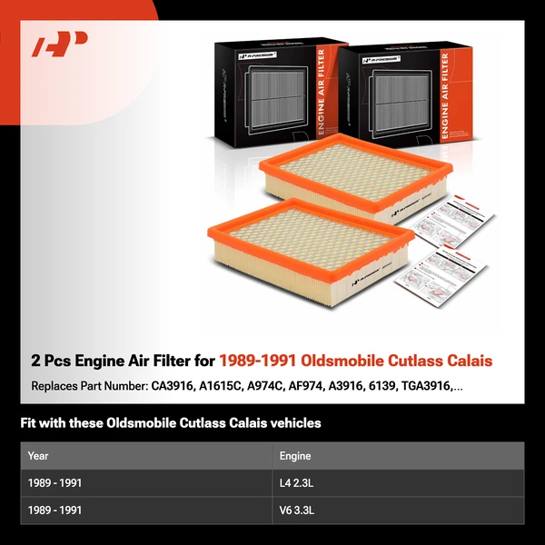 2 Pcs Engine Air Filter for 1989-1991 Oldsmobile Cutlass Calais