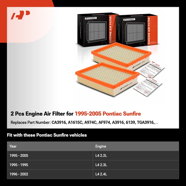2 Pcs Engine Air Filter for 1995-2005 Pontiac Sunfire