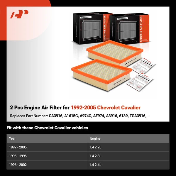 2 Pcs Engine Air Filter for 1992-2005 Chevrolet Cavalier