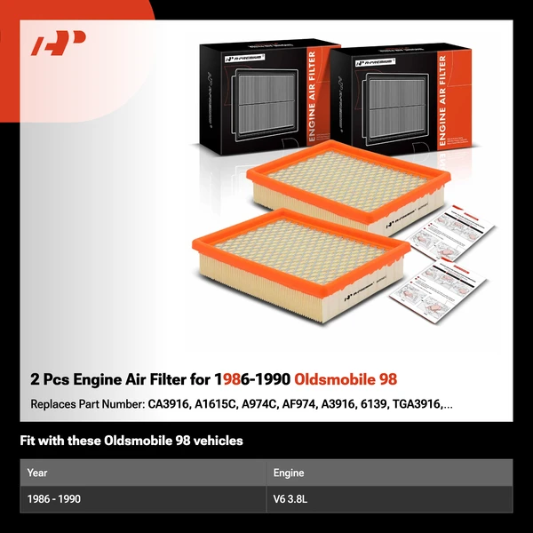 2 Pcs Engine Air Filter for 1986-1990 Oldsmobile 98