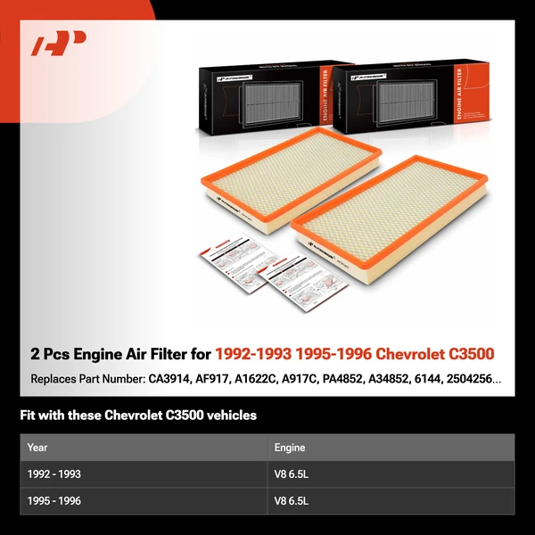 2 Pcs Engine Air Filter for 1992-1993 1995-1996 Chevrolet C3500