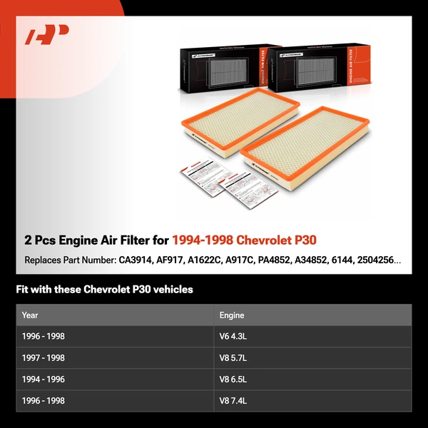 2 Pcs Engine Air Filter for 1994-1998 Chevrolet P30