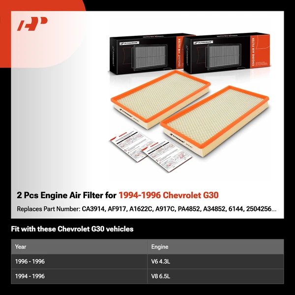 2 Pcs Engine Air Filter for 1994-1996 Chevrolet G30