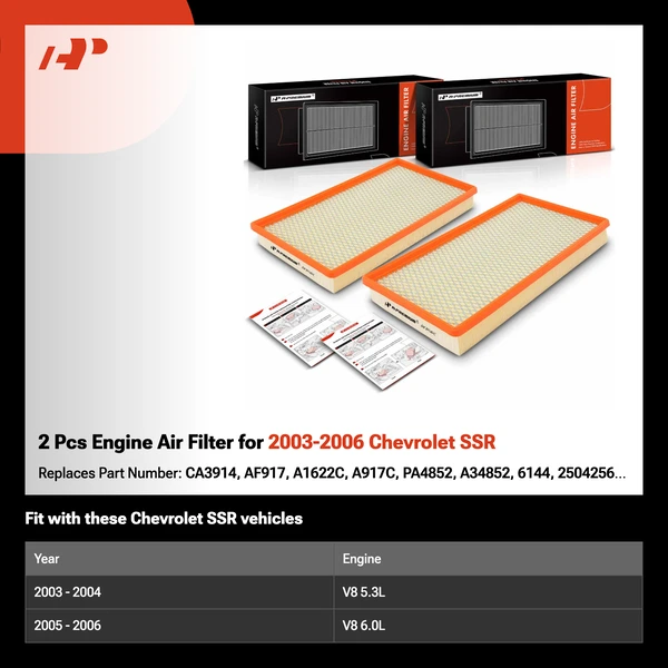 2 Pcs Engine Air Filter for 2003-2006 Chevrolet SSR