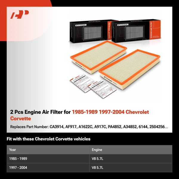 2 Pcs Engine Air Filter for 1985-1989 1997-2004 Chevrolet Corvette