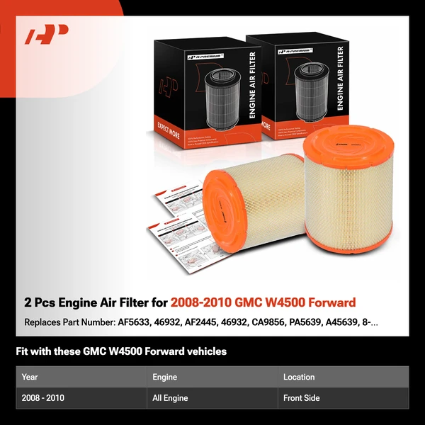2 Pcs Engine Air Filter for 2008-2010 GMC W4500 Forward