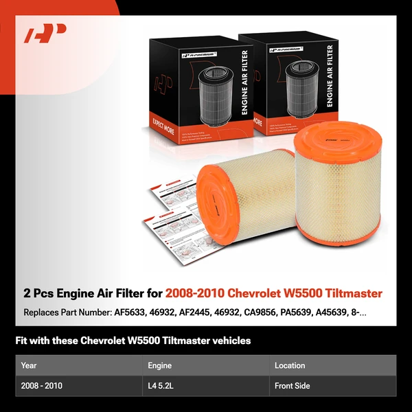 2 Pcs Engine Air Filter for 2008-2010 Chevrolet W5500 Tiltmaster