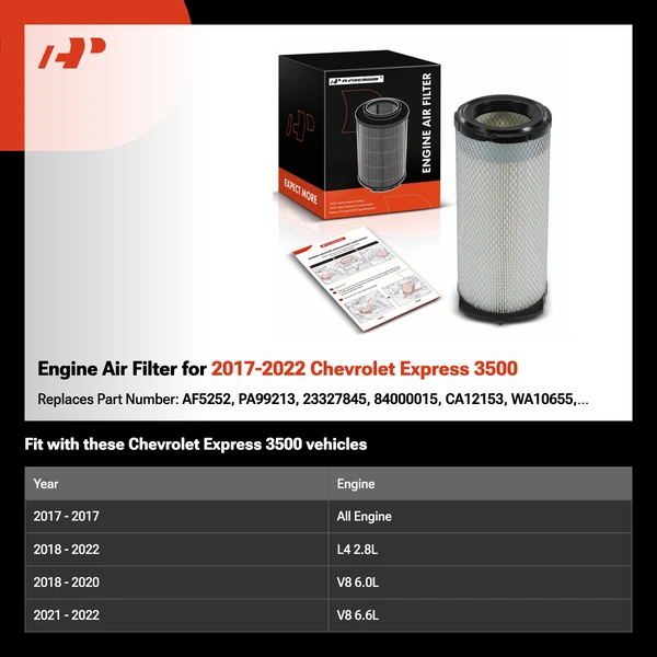 Engine Air Filter for 2017-2022 Chevrolet Express 3500