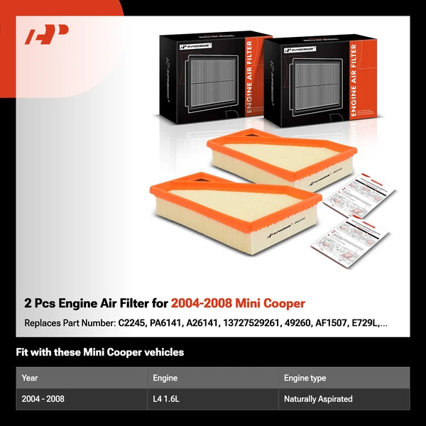 2 Pcs Engine Air Filter for 2004-2008 Mini Cooper