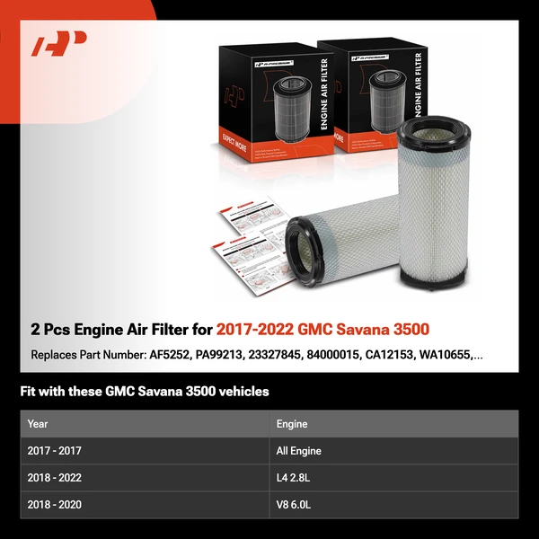 2 Pcs Engine Air Filter for 2017-2022 GMC Savana 3500