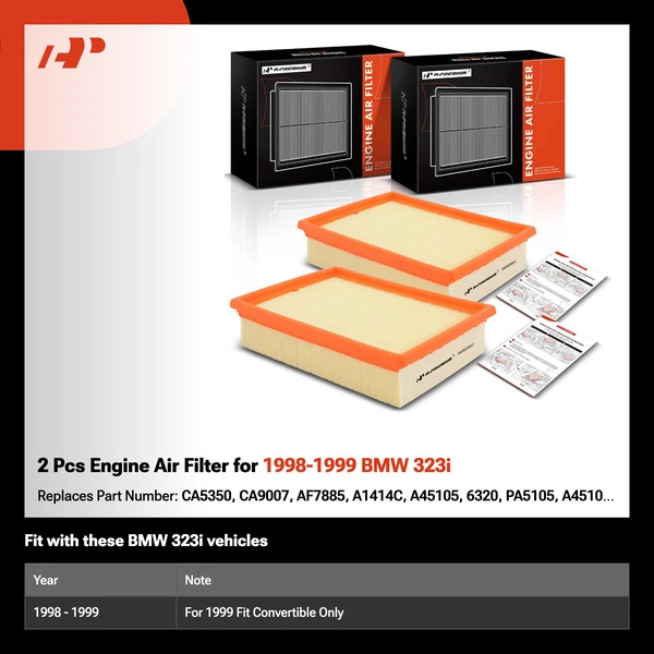 2 Pcs Engine Air Filter for 1998-1999 BMW 323i