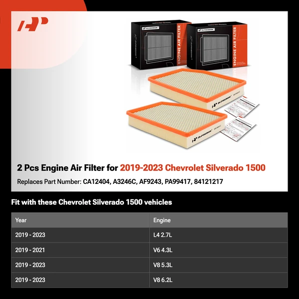 2 Pcs Engine Air Filter for 2019-2023 Chevrolet Silverado 1500