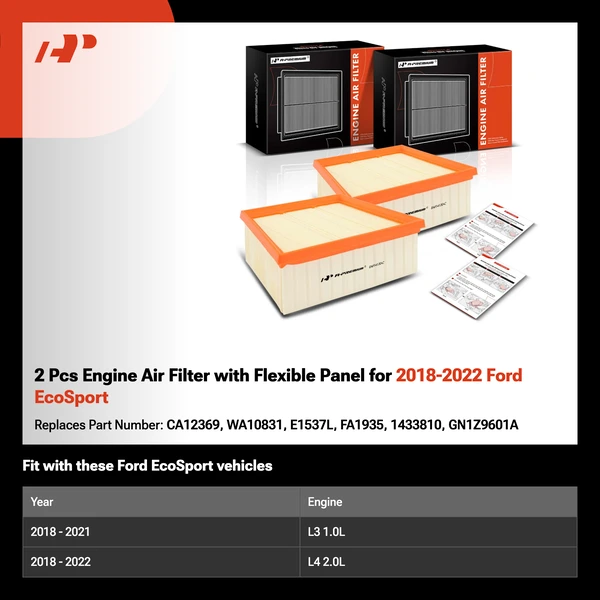 2 Pcs Engine Air Filter with Flexible Panel for 2018-2022 Ford EcoSport