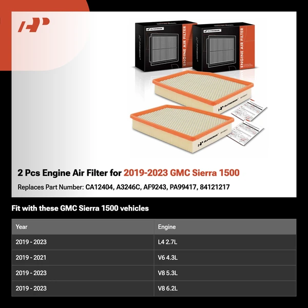 2 Pcs Engine Air Filter for 2019-2023 GMC Sierra 1500