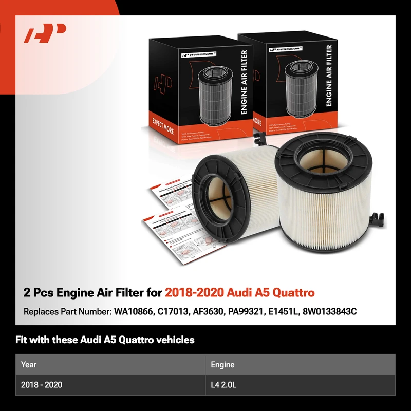 2 Pcs Engine Air Filter for 2018-2020 Audi A5 Quattro