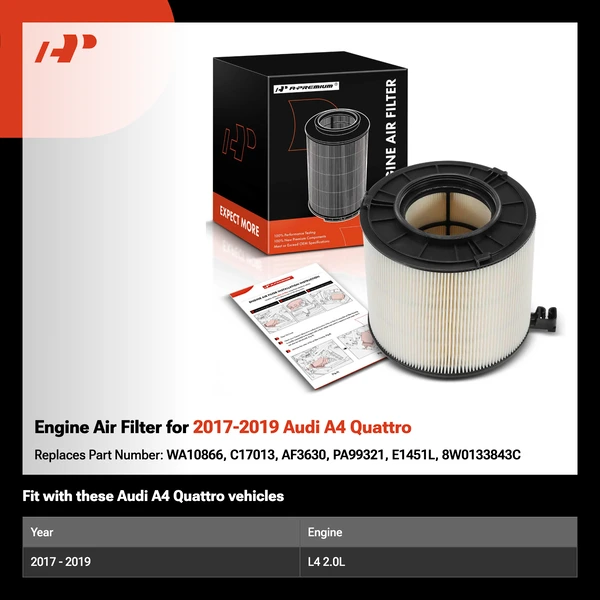 Engine Air Filter for 2017-2019 Audi A4 Quattro