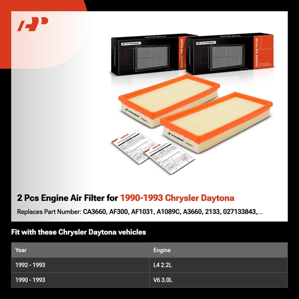 2 Pcs Engine Air Filter for 1990-1993 Chrysler Daytona