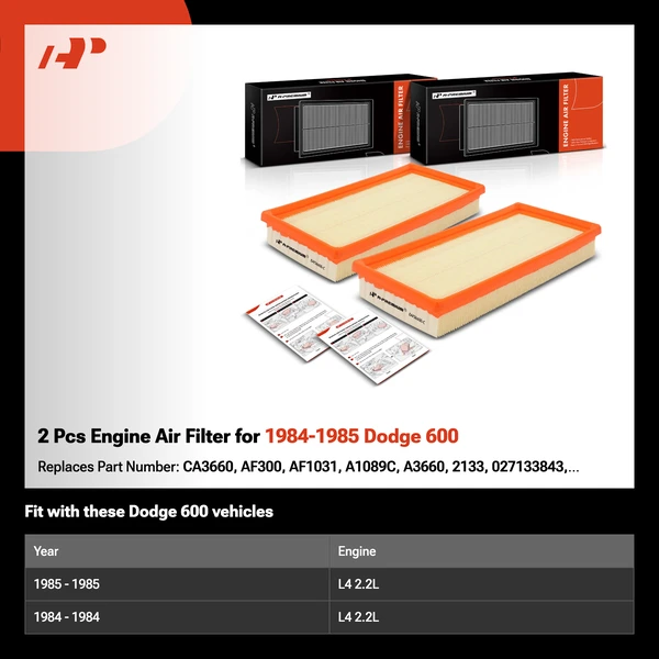 2 Pcs Engine Air Filter for 1984-1985 Dodge 600