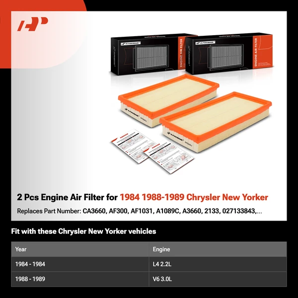 2 Pcs Engine Air Filter for 1984 1988-1989 Chrysler New Yorker