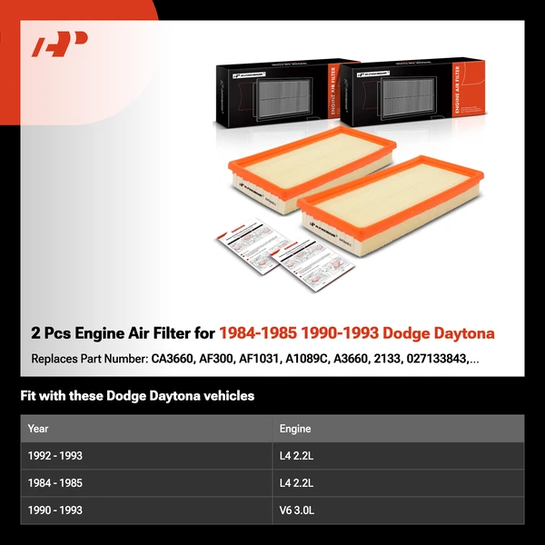 2 Pcs Engine Air Filter for 1984-1985 1990-1993 Dodge Daytona