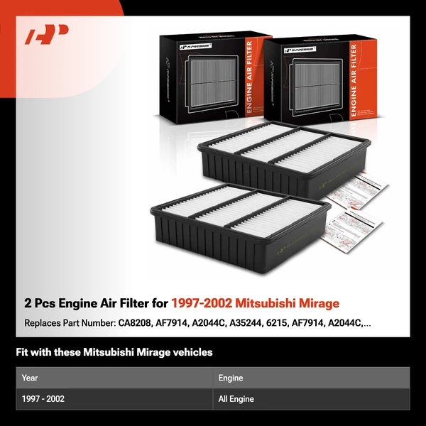 2 Pcs Engine Air Filter for 1997-2002 Mitsubishi Mirage